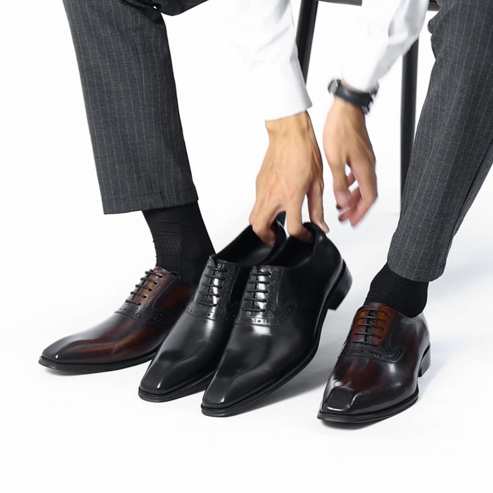 Męskie buty Oxford z wysokiej jakości skórą bydlęcą i oddychającą podszewką, na wesele, do biura i na formalne okazje, Brązowy, 38 EU