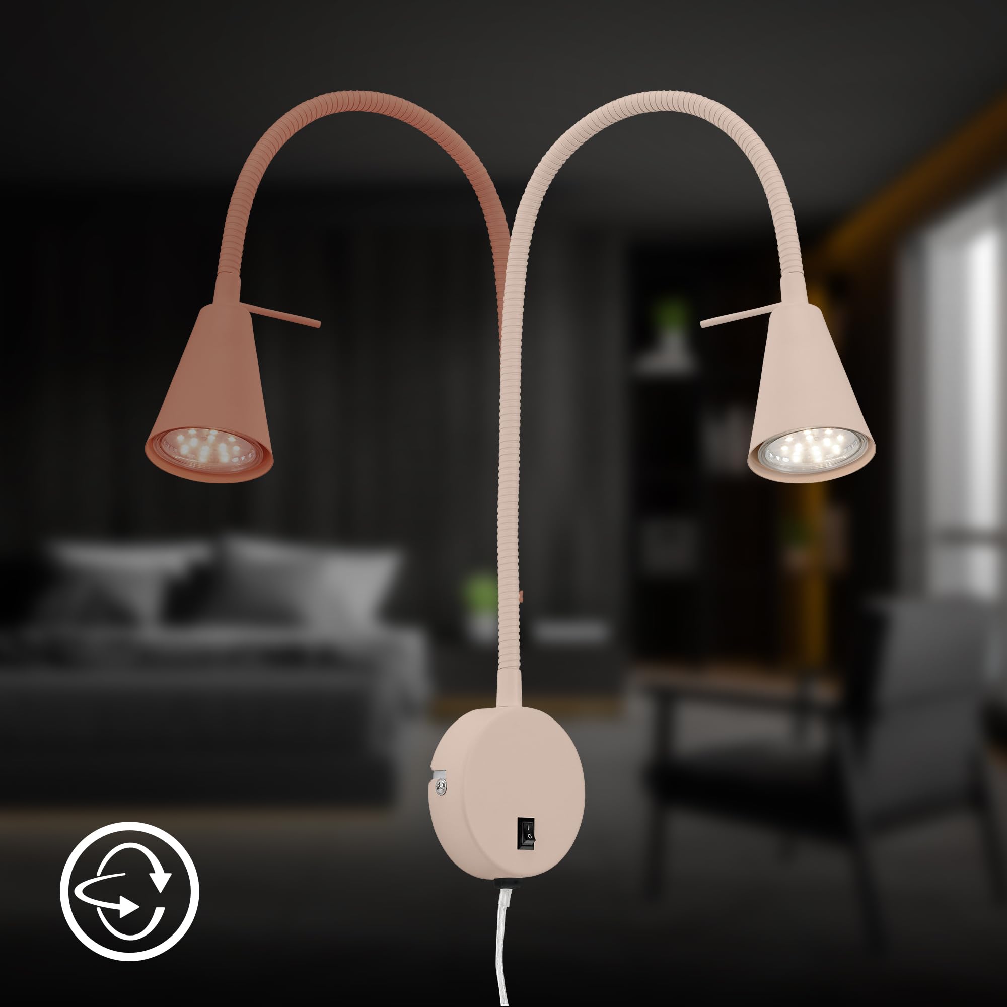 BRILONER - LED leeslamp met schakelaar op behuizing, draaibaar, warm wit licht, binnen wandlamp, wandlamp, bedlamp, leeslamp, nachtlampje, 8 x 45 cm, beige