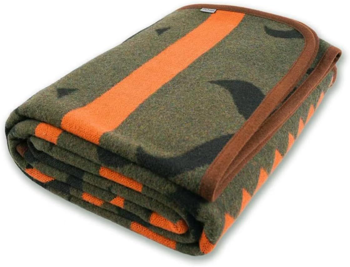 PuTian Merino Wool Blanket – Warm, Thick, Washable, 87″ x 63″ Large Throw for Outdoors, Camping,Couch, Bed, Travel – Super Soft Wool Blanket (Striped Fire Green)