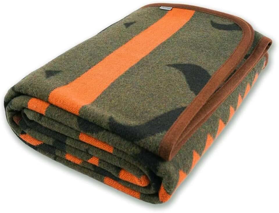 PuTian Merino Wool Blanket - Warm, Thick, Washable, 87" x 63" Large Throw for Outdoors, Camping,Couch, Bed, Travel - Super Soft Wool Blanket (Striped Fire Green) | Odor-free, Durable with Reinforced Edges, Multi-scene Use for Couch, Bed, Travel & Emergency, Machine Washable