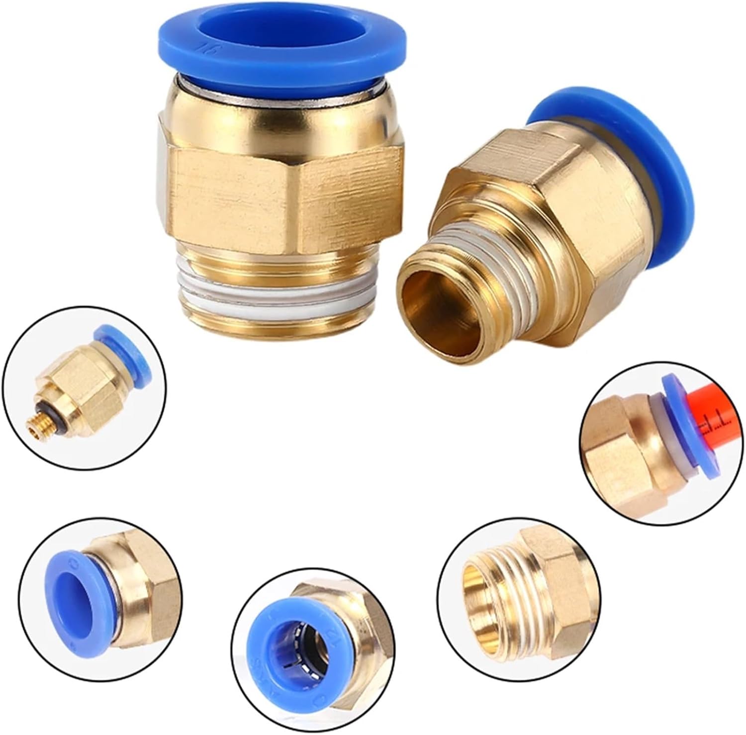 Pneumatic Air Fitting PC 4mm 6mm 8mm 10mm 12mm Male Thread 1/8" 1/4" 3/8" 1/2" Straight Tube Fitting Copper Quick Fitting(PC12-02)