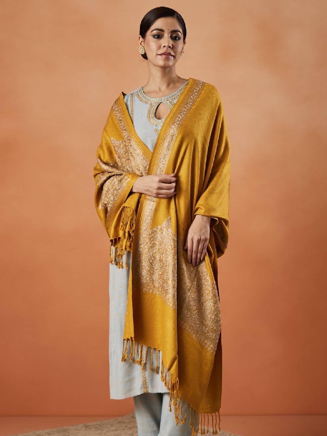 Pashmoda Women Firoza Kashmiri Aari Embroidery Stole (Size: 71X203 CM) - Image 5 thumbnail