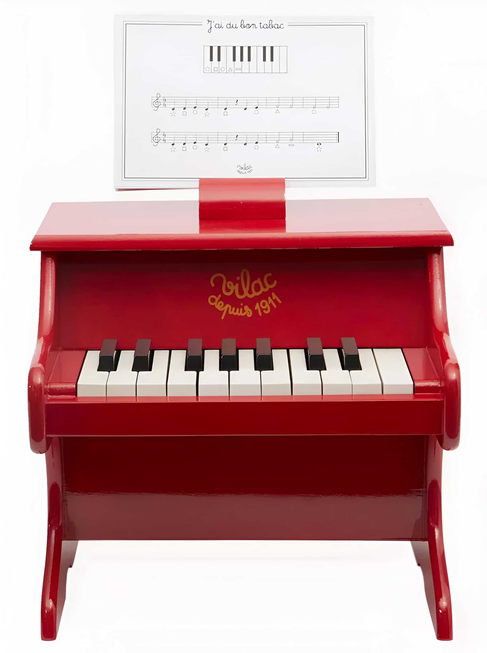 Vilac Vintage Holz 18 Tasten Klavier mit Partituren, Musikspielzeug Instrument für Kinder, Lackierung, Keine Batterien erforderlich, vormontiert, verbessert die Kreativität, ab 3 Jahren, Rot