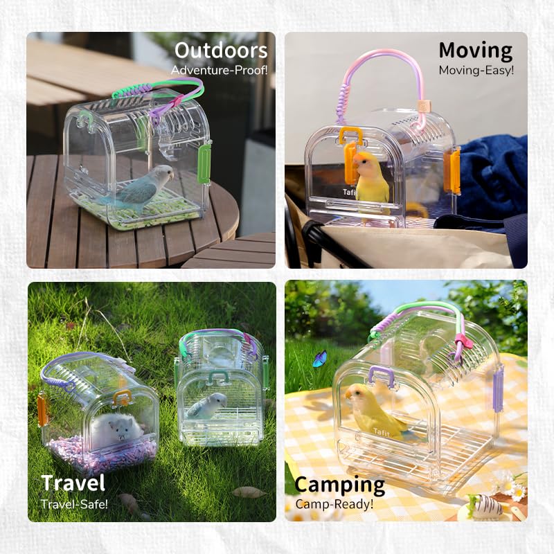 Bird Travel Carrier Cage with Metal Perch, Bottom Mesh, Food Bowl Tray, Cage Cover & Breathable Clear Ventilation for S/M Birds, Conures, Parakeets, Budgies, Canaries, Lovebirds - Purple - Image 4