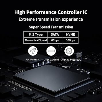 SSK NVMe SATA SSD Enclosure, M.2 to USB Adapter Reader USB-C 3.2 Gen 2