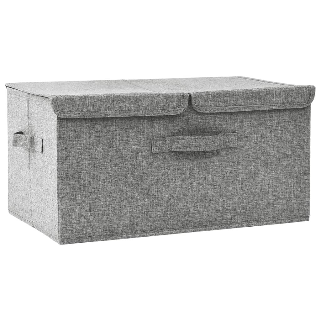 QZZCED Fabric Storage Box with Handle, 50x30x25 cm Grey, Foldable 2 Compartment Organizer for Toys, Scarves, Socks, Books