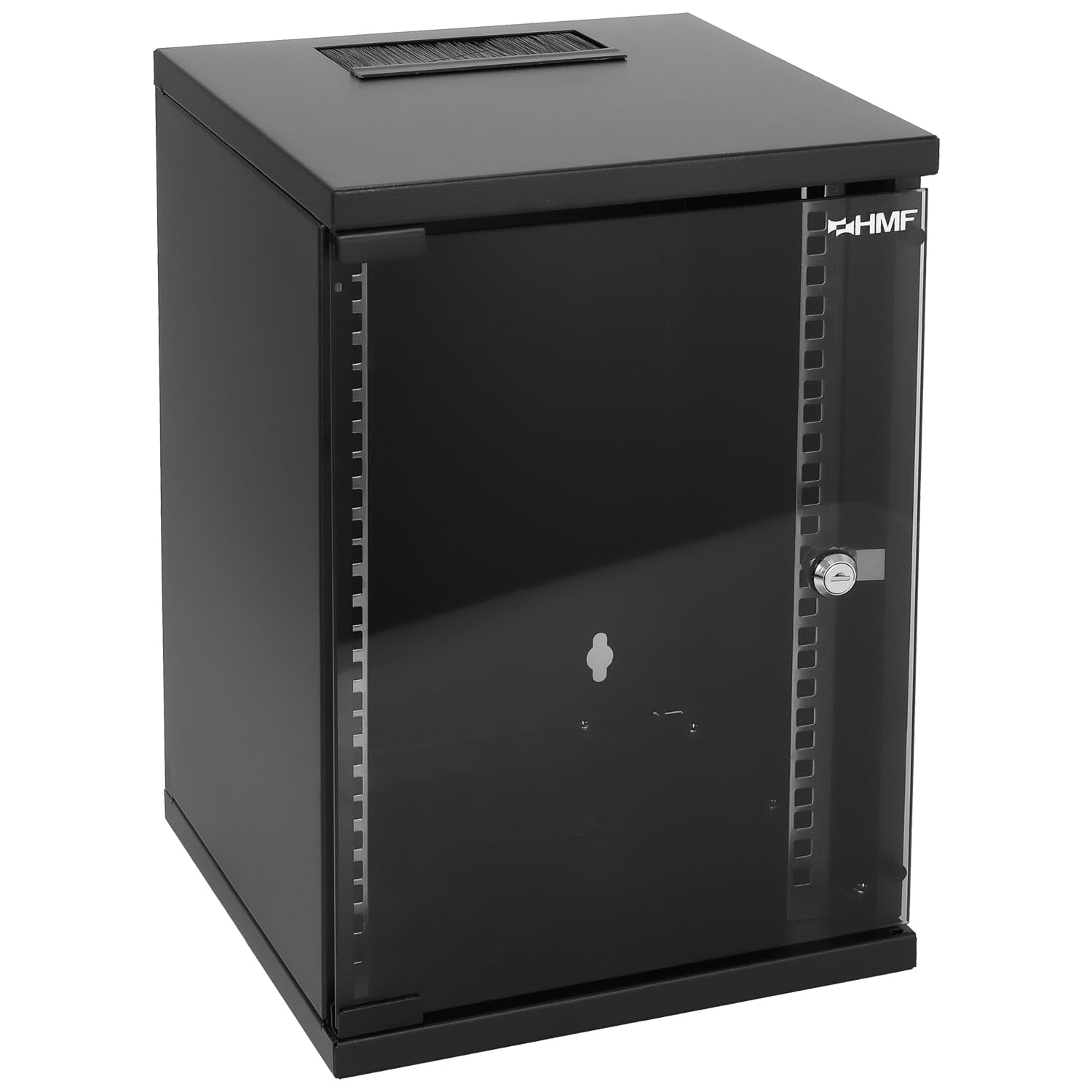 HMF 63409-02 Netzwerkschrank, Serverschrank 10 Zoll | 9 HE | 300 mm Tiefe | Voll montiert | Glastür | Schwarz