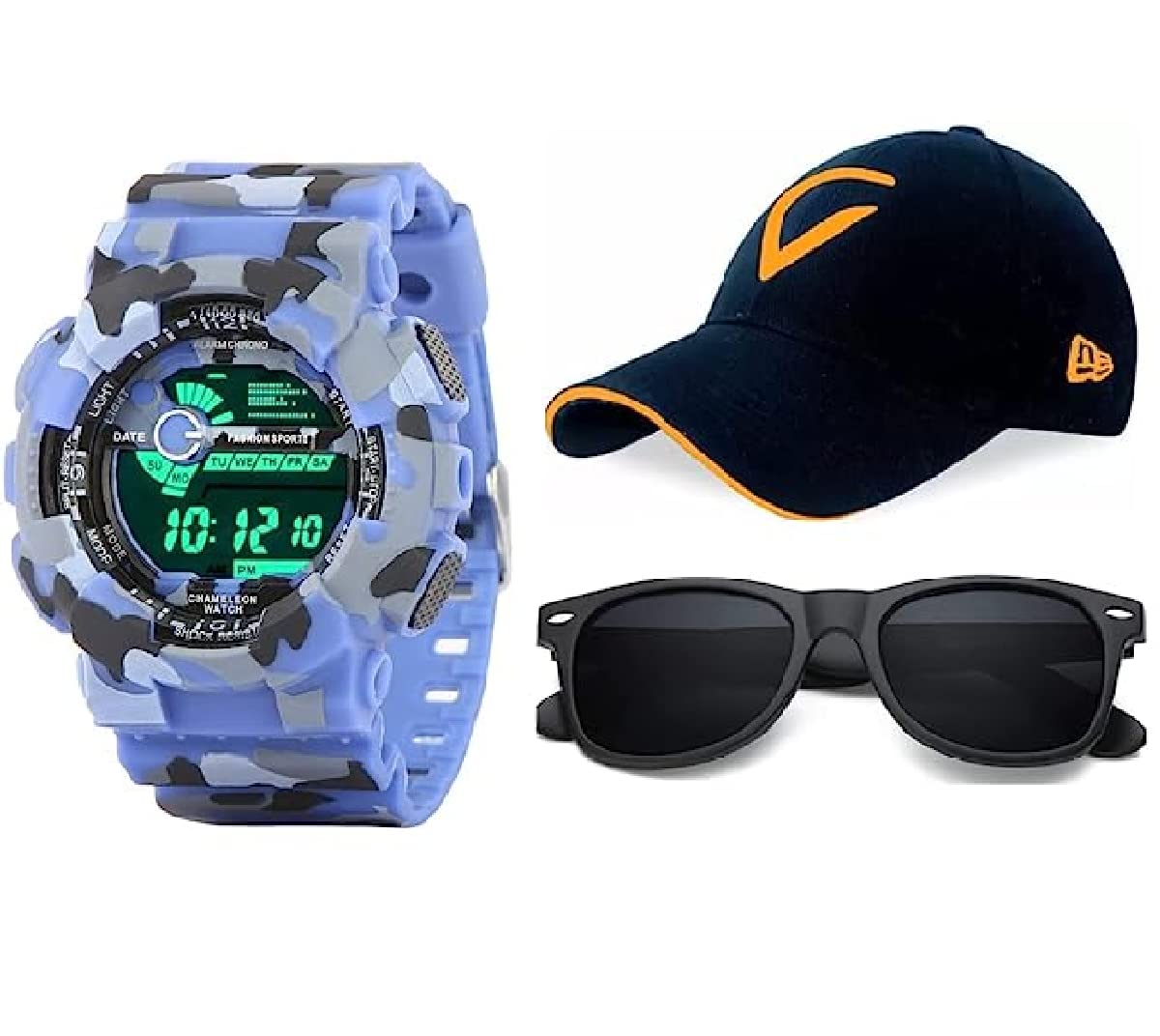 SELLORIA [Brand - Digital Sports Watch, Multi-Functional Watch for Boys & Men with Cap and Sunglasses, Combo Pack of 3 (Blue) (B0C1YLWJYV) Amazon Price History, Amazon Price Tracker