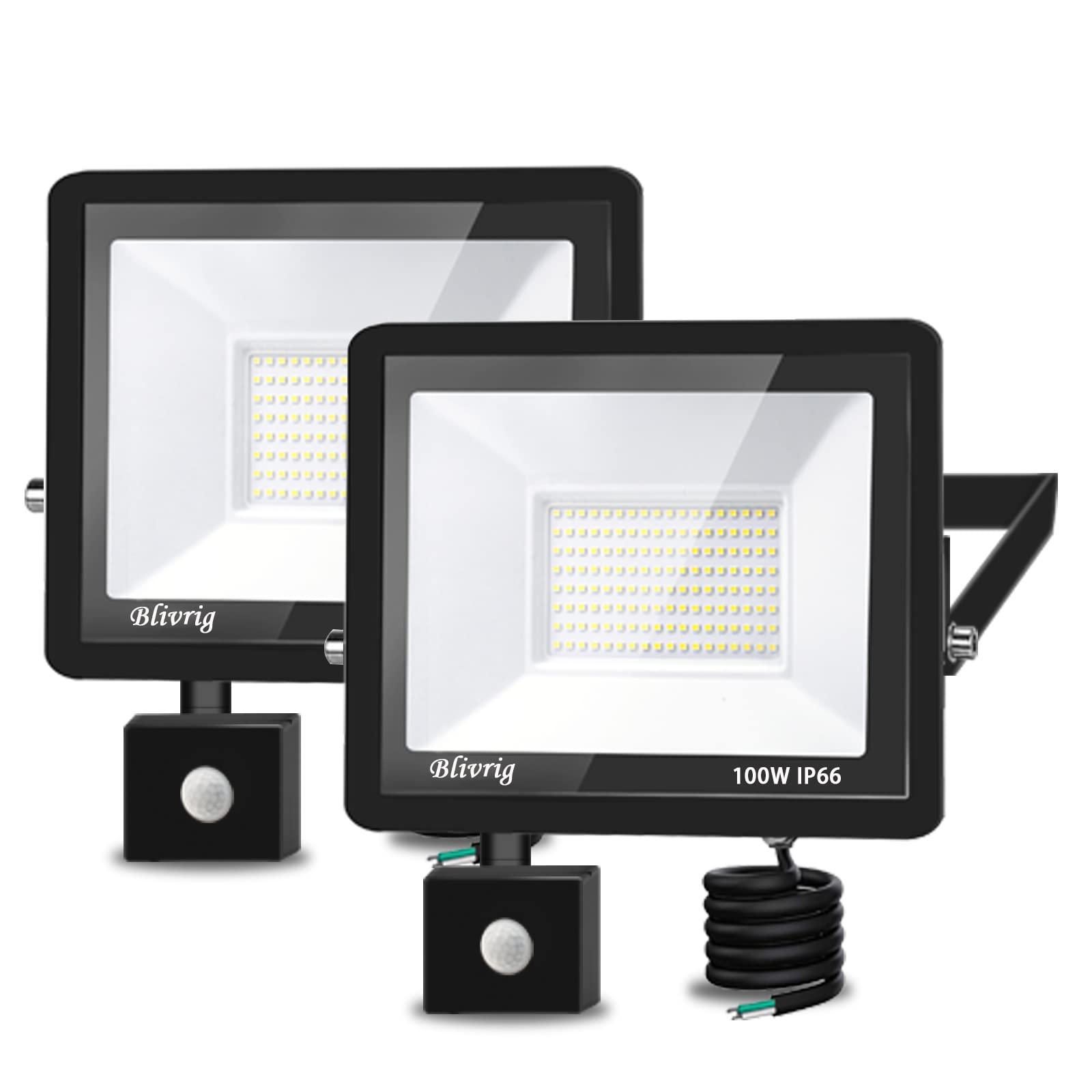 LED Strahler mit Bewegungsmelder 100W 2 Stück, 10000 Lumen Außenleuchte, 6000K Kaltweiß Strahler LED Bewegungsmelder, Außenstrahler IP66 Wasserdicht, Außenlampe für Garten, Innenhöfe, Garage, Flu