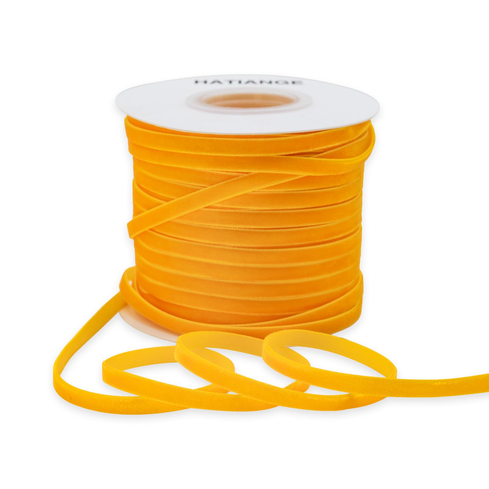 HATIANGE 0.6cm x 45.2m Single Face Saffron Velvet Ribbon for Gift Wrapping, Hair Bows, Choker, Wedding Decorations — image 1