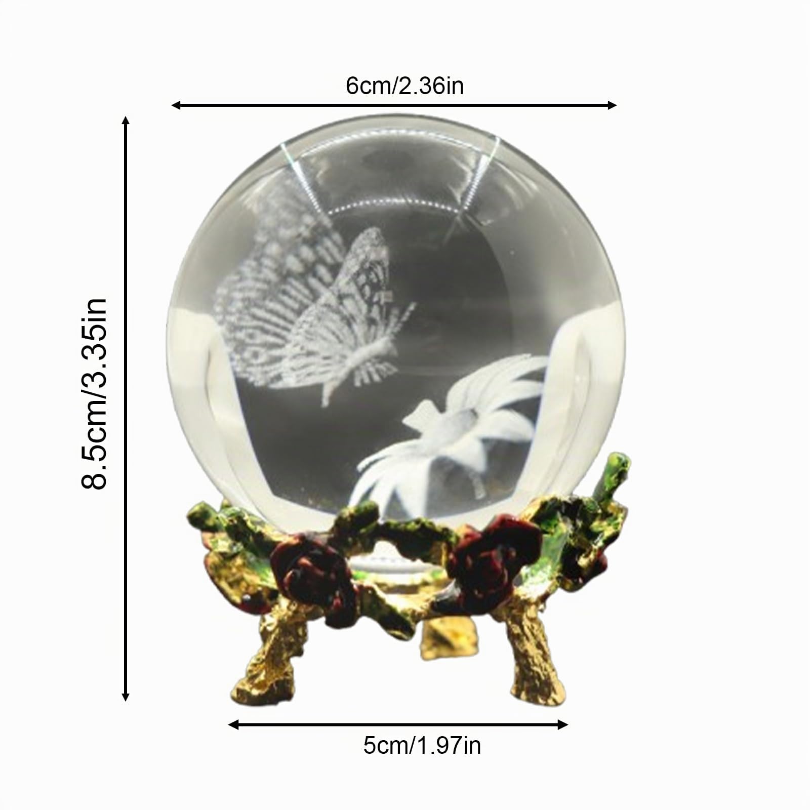 Boule de Cristal Papillon de 60 mm, Gravée au Laser 3D Presse Papier, Boule de cristal, avec support, Décoration de table, Cadeaux pour femmes