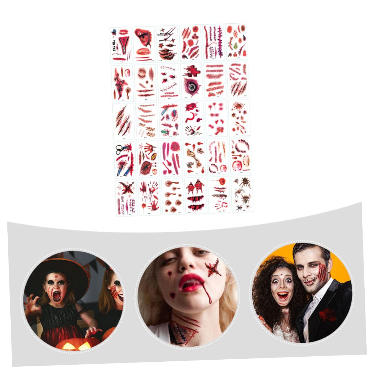 Beavorty 300hojas Pegatinas De Halloween De Tatuajes Temporales Falsos Para Fiesta Decoraciones De Cuerpo Para Celebraciones Espeluznantes
