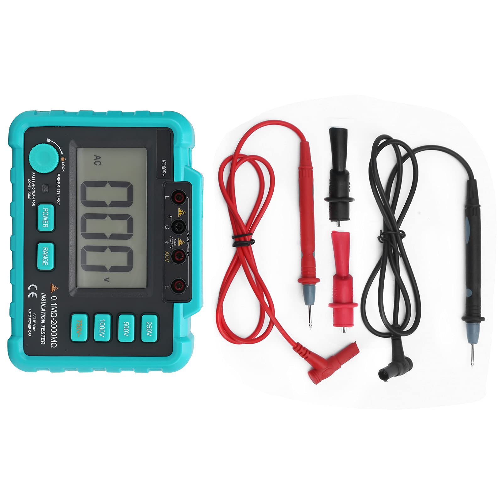 Omabeta VC60B+ Multimetr Cyfrowy Mały Tester Rezystancji Izolacji Elektrycznej dla Kabli i Silników z Wyświetlaczem LCD 250 V/500 V/1000 V