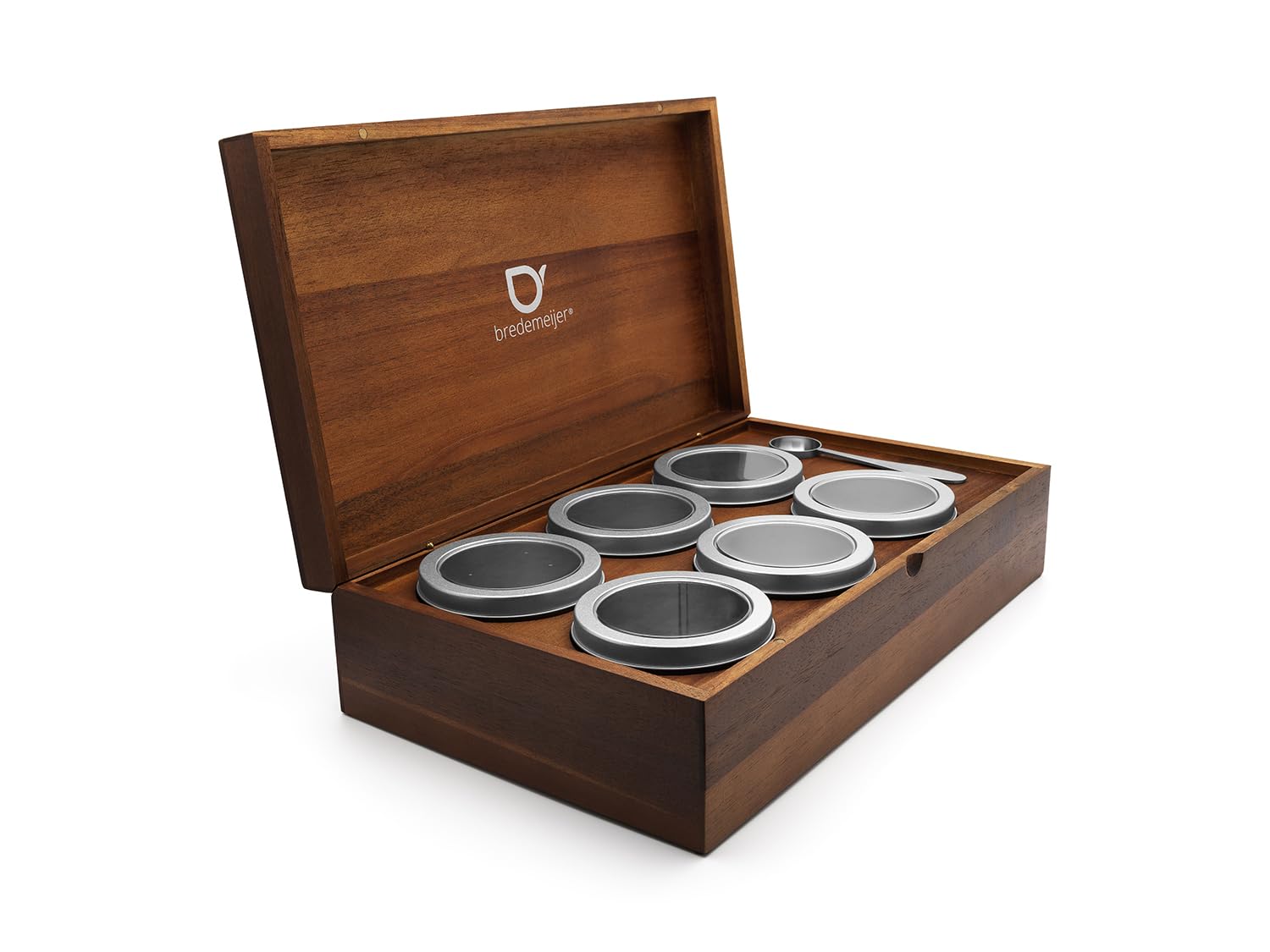 Bredemeijer - Caja de té con 6 latas y cuchara dosificadora de té acacia