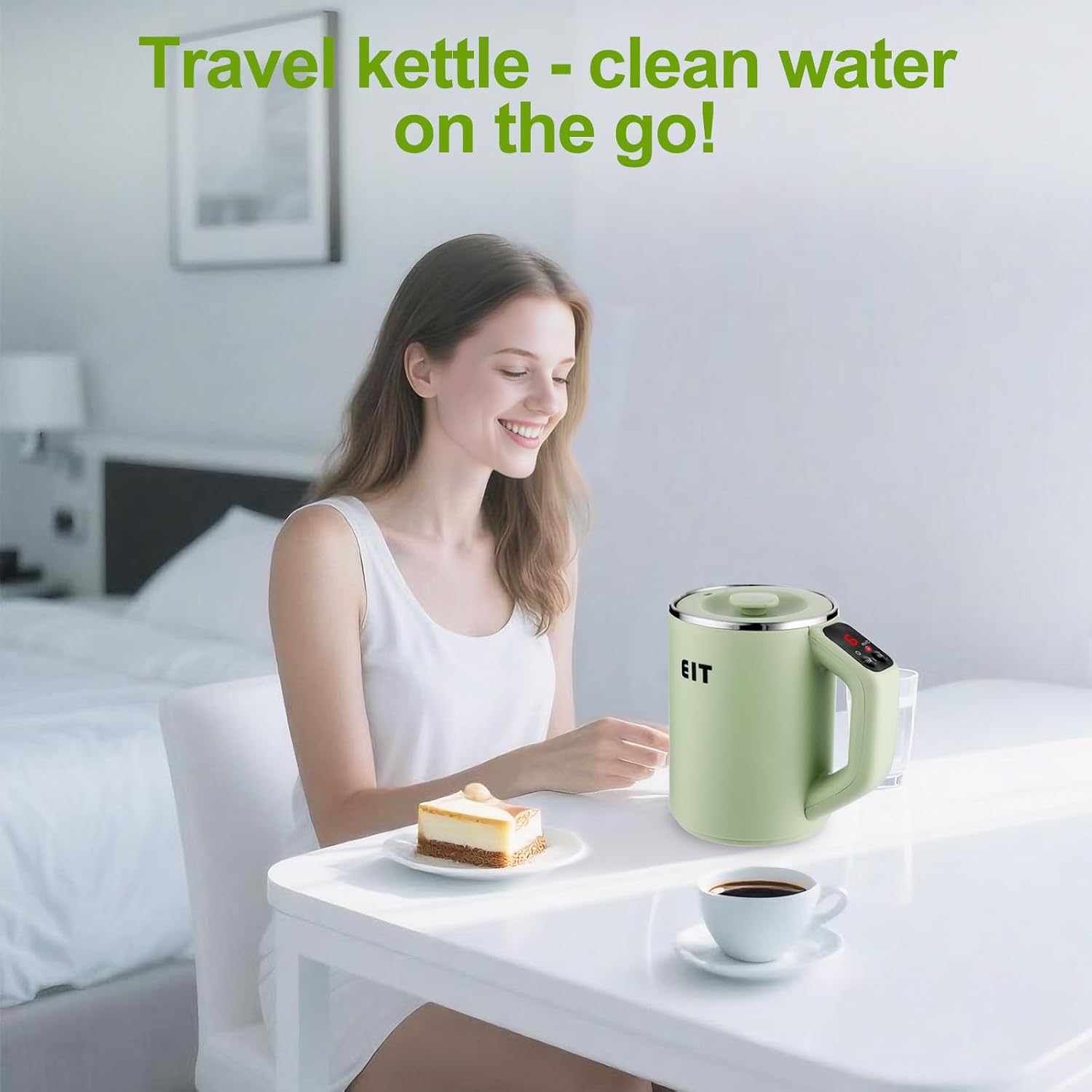 Electric Kettle Small 0.8L(110 Volt), Temperature Control, 304 Stainless Steel, Auto Shut-Off, For Travel, Time Control, For Cooking Oatmeal