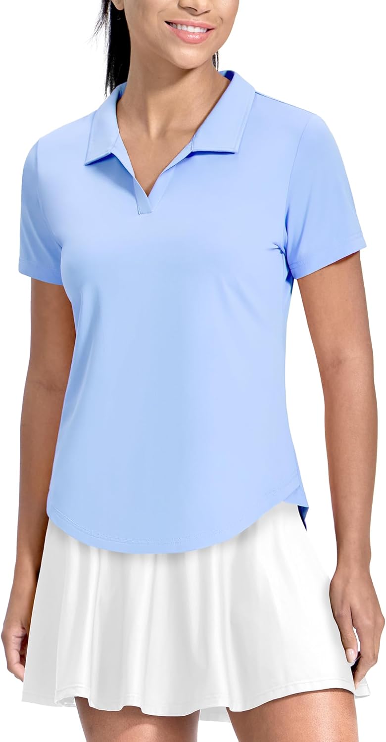 MIER Polo Shirts for Women V Neck Short Sleeve Golf Tennis Shirts Quick Dry Soft UPF 50+ Collared Active Tops, Lightweight