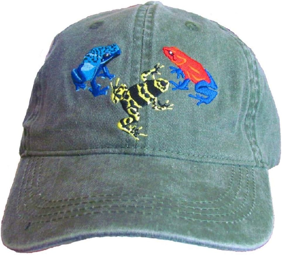 Tom's Reptile Supplies Poison Dart Frog Embroidered Cotton Cap 3 Species Green