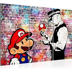 Runa Art Mario Y El Policía Banksy Cuadro Decorativo para Sala XXL Gris Arte Urbano 120 x 80 cm 3 Piezas Decoración de Pared 303031c