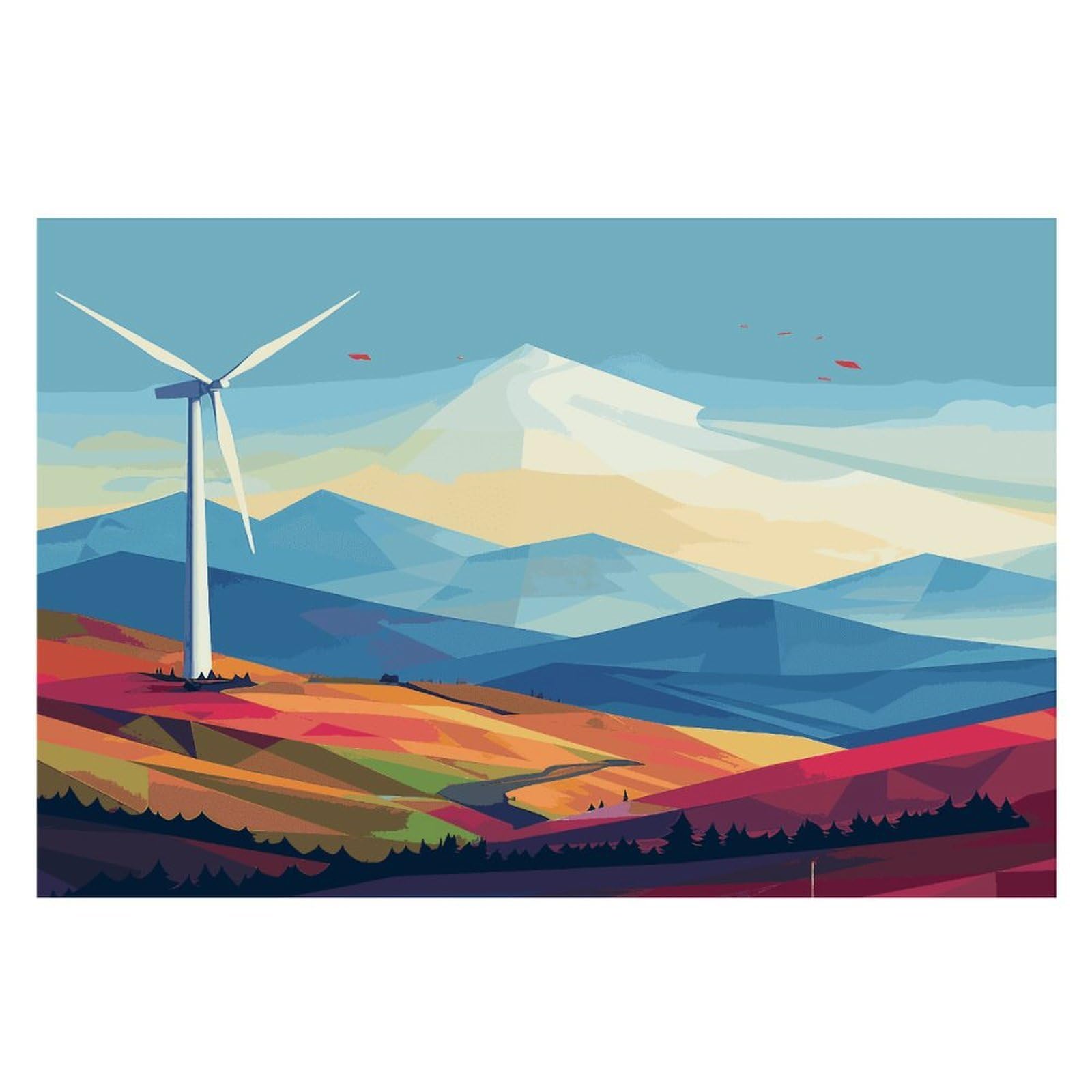 Windmill Flat Illustration Placemats Flax Place Mats for Dining Table Rectangle Non-Slip Table Mats Heat Resistant Washable Placemat for Kitchen Home Decor Party Outdoor 12" X 18"