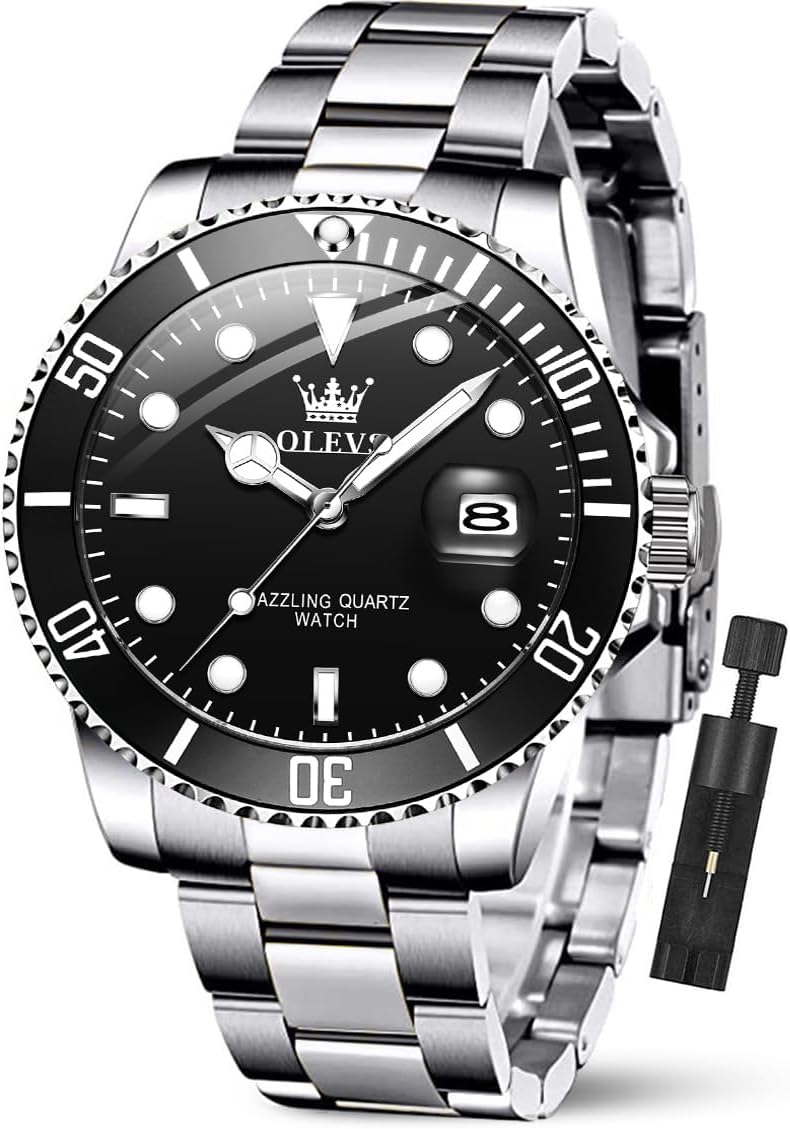 Luxury Watches for Men Big Face Stainless Steel Business Dress Analog Quartz Watch with Day Waterproof Luminous Mens Wrist Watch