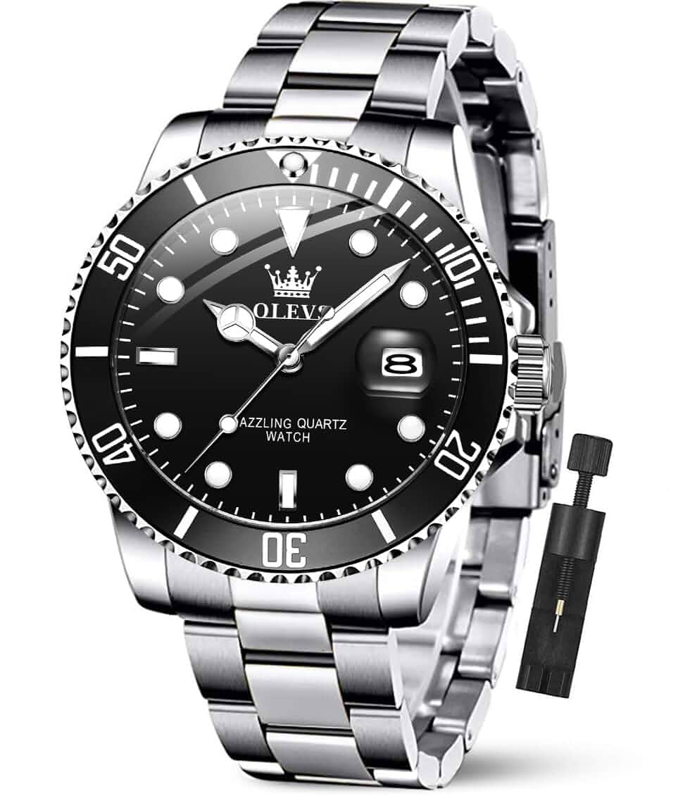 OLEVS Luxury Watches for Men Big Stainless Steel Waterproof Quartz Analog Metal