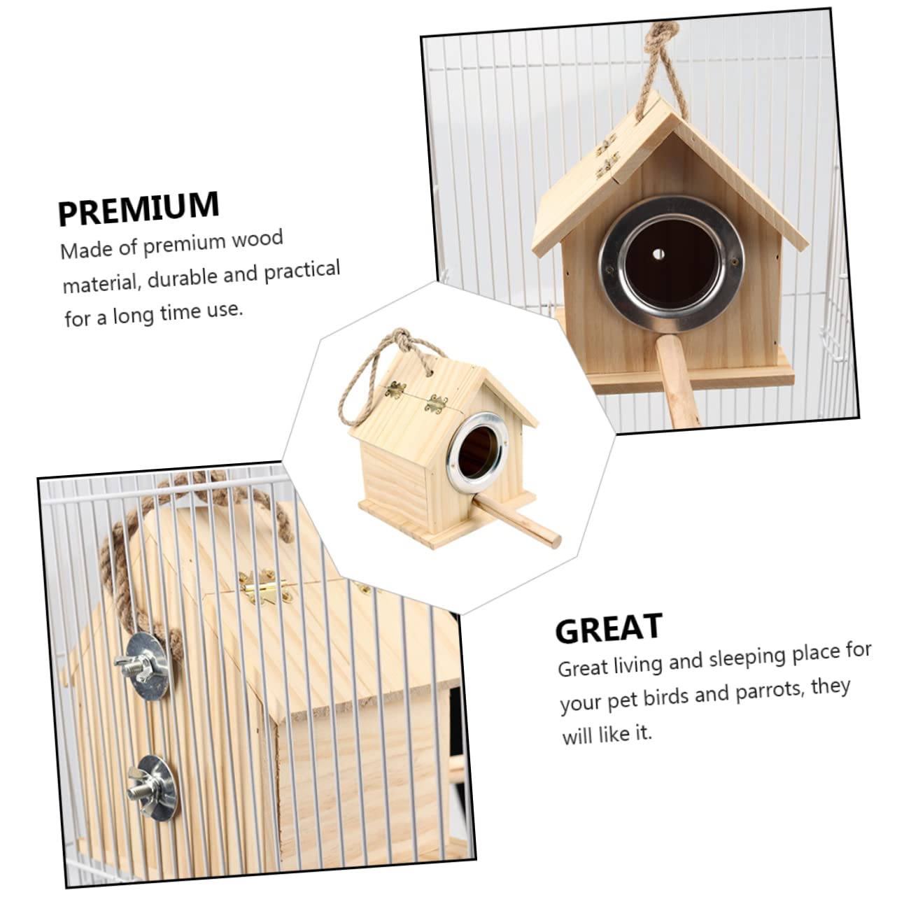 HANABASS Parrot Brutkasten aus Langlebigem Kiefernholz Vogel Nistkasten mit Einfachem Hausdesign als Brut und Nistplatz für Kleine Vögel Fördert Natürliche Balz und Brutverhalten