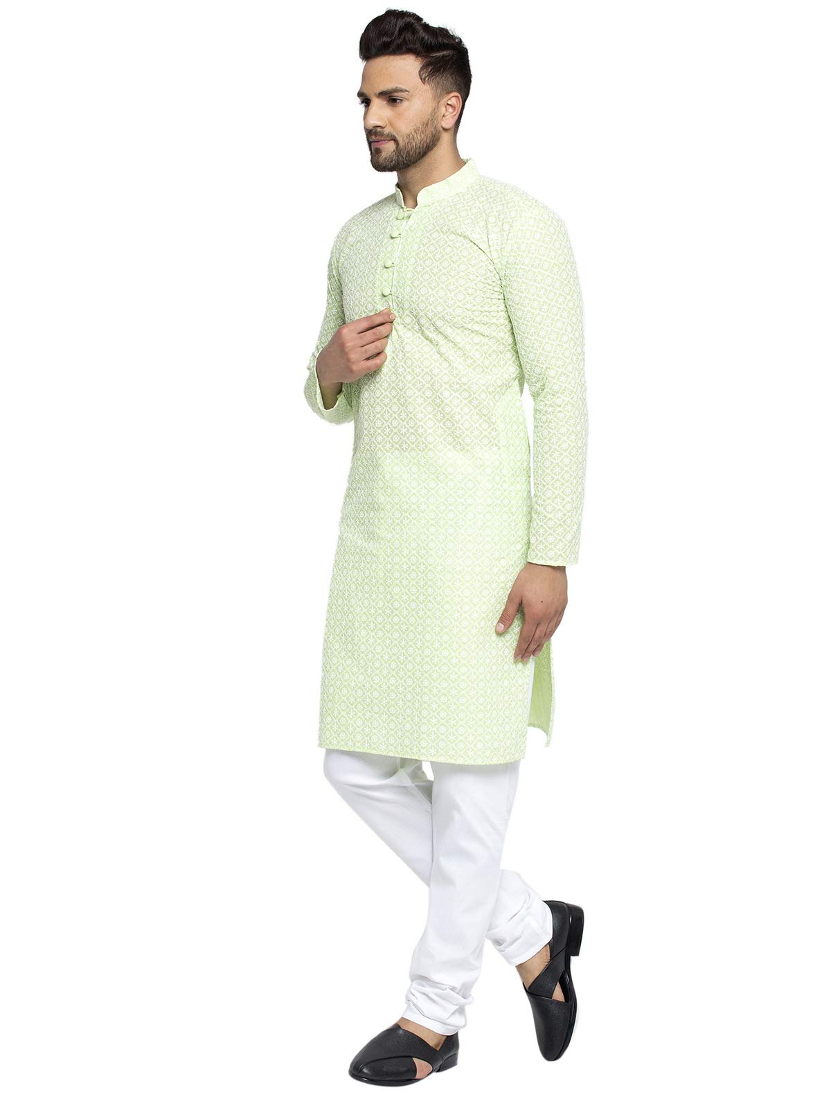 Jompers Men's Embroidered Pure Cotton Kurta Pyjama Set. (Dark-Green,Xl)
