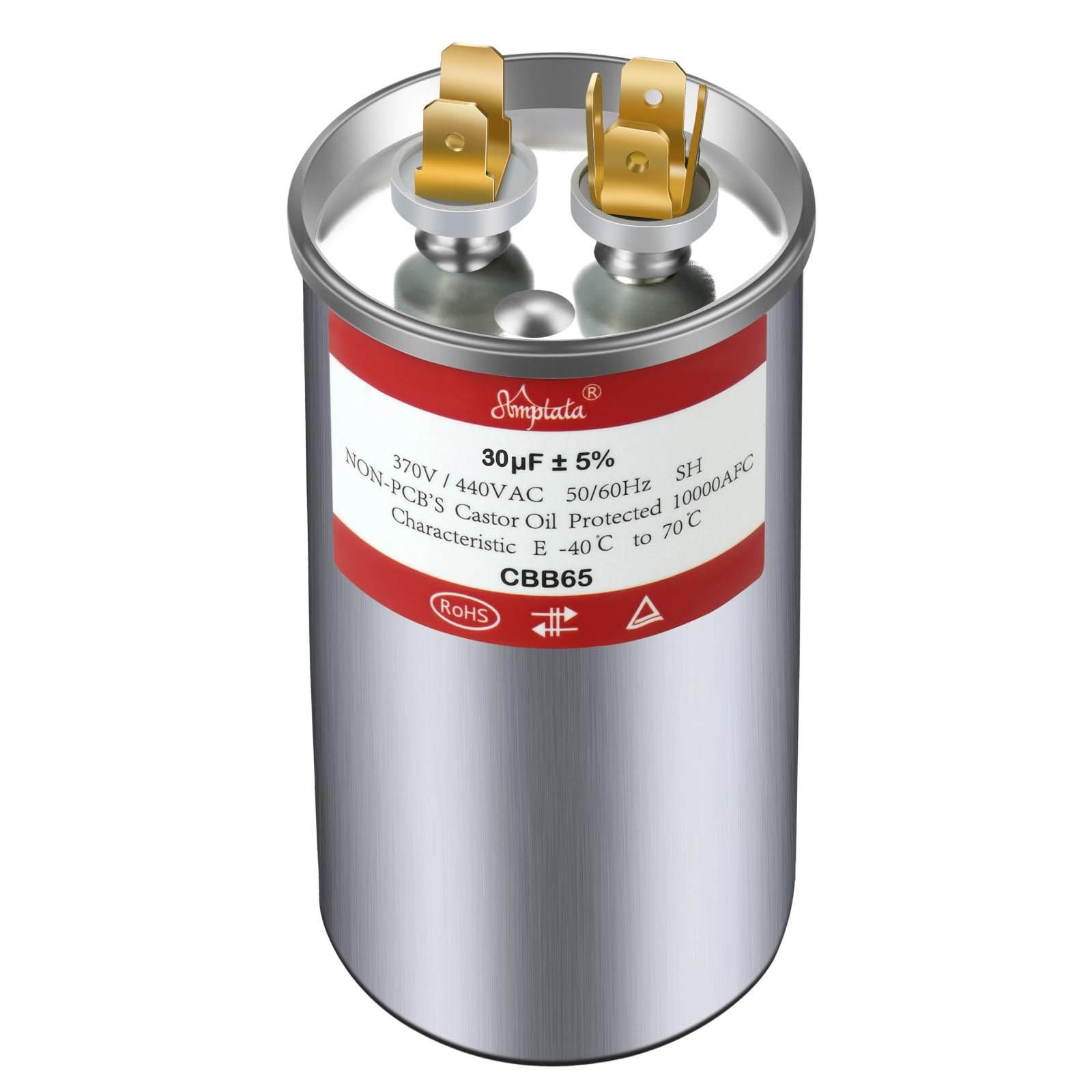 AMPTATA AC Capacitor, 30uf CBB65B Capacitor for AC/HVAC/Air Conditioner/Pool Pump/Condenser Fan Run Motor Start, 30MFD CBB65 370VAC 440VAC 450VAC 50/60Hz Carrier ac Capacitor