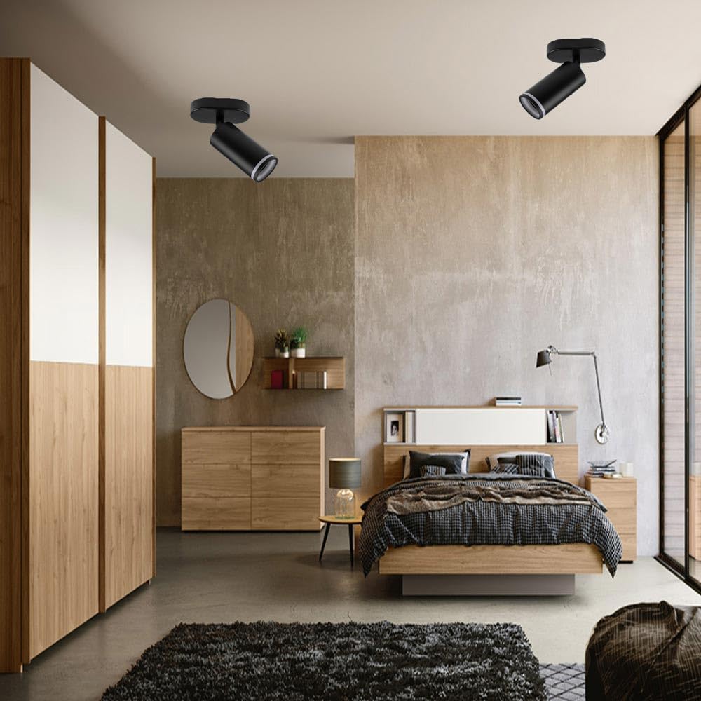 Vetrineinrete® Applique plafoniera orientabile da soffitto o parete 1 diffusore lampada attacco GU10 per bagno soggiorno bianco o nero (Nero)