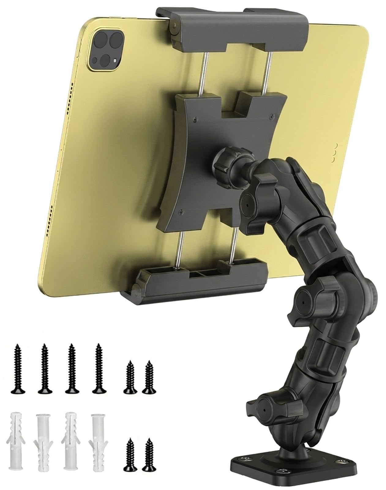 OHLPRO Tablet Halterung Auto, Tablethalterungen LKW 360° Drehung Verstellbarer Verbund Arm Bohrbasis+Metallklemme iPad Autohalterung für 5-13