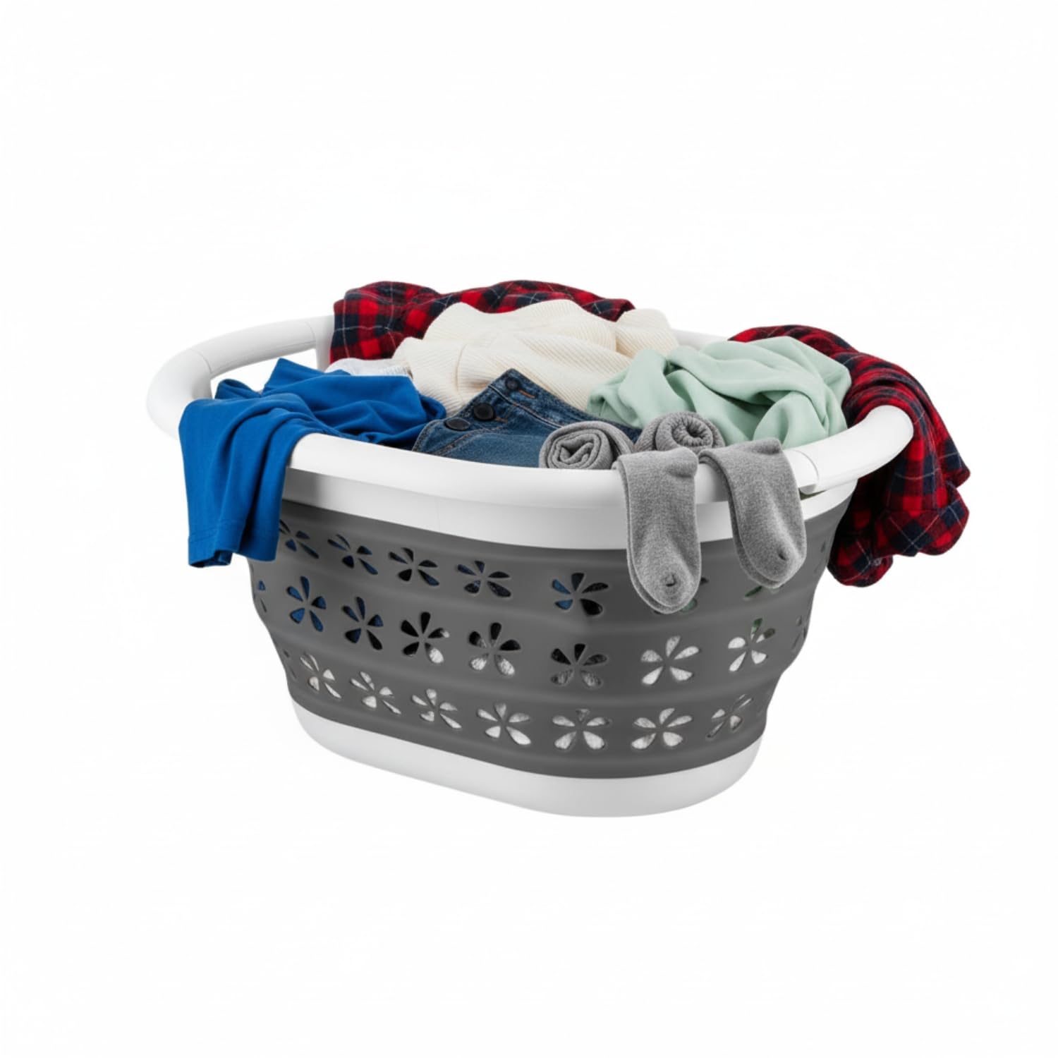 HOMESHOPA Collapsible Oval Laundry Basket, Grey Foldable Storage Container/Organiser Washing Tub Pop Up Laundry Hamper, Portable & Space Saving, 16 Litre