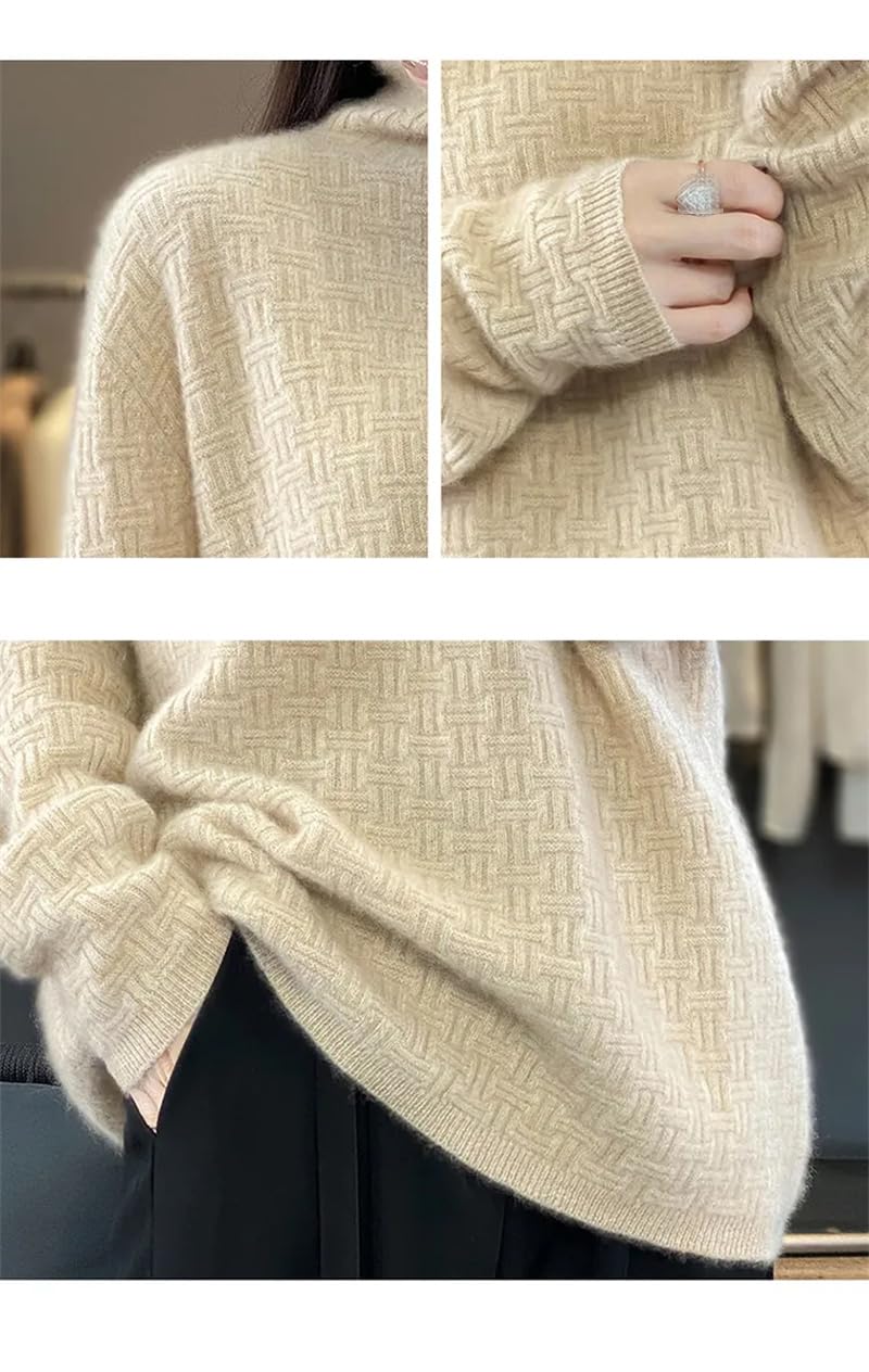 Dninmim Maglione da donna in lana a collo alto, autunno e inverno, maglia allentata