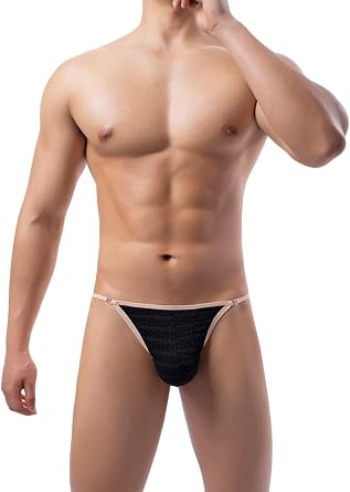 Mens Thong Underwear Mens Pouch Underwear Bulge Thong Lace Hallow Out Thong With Transparent Buckle For Men