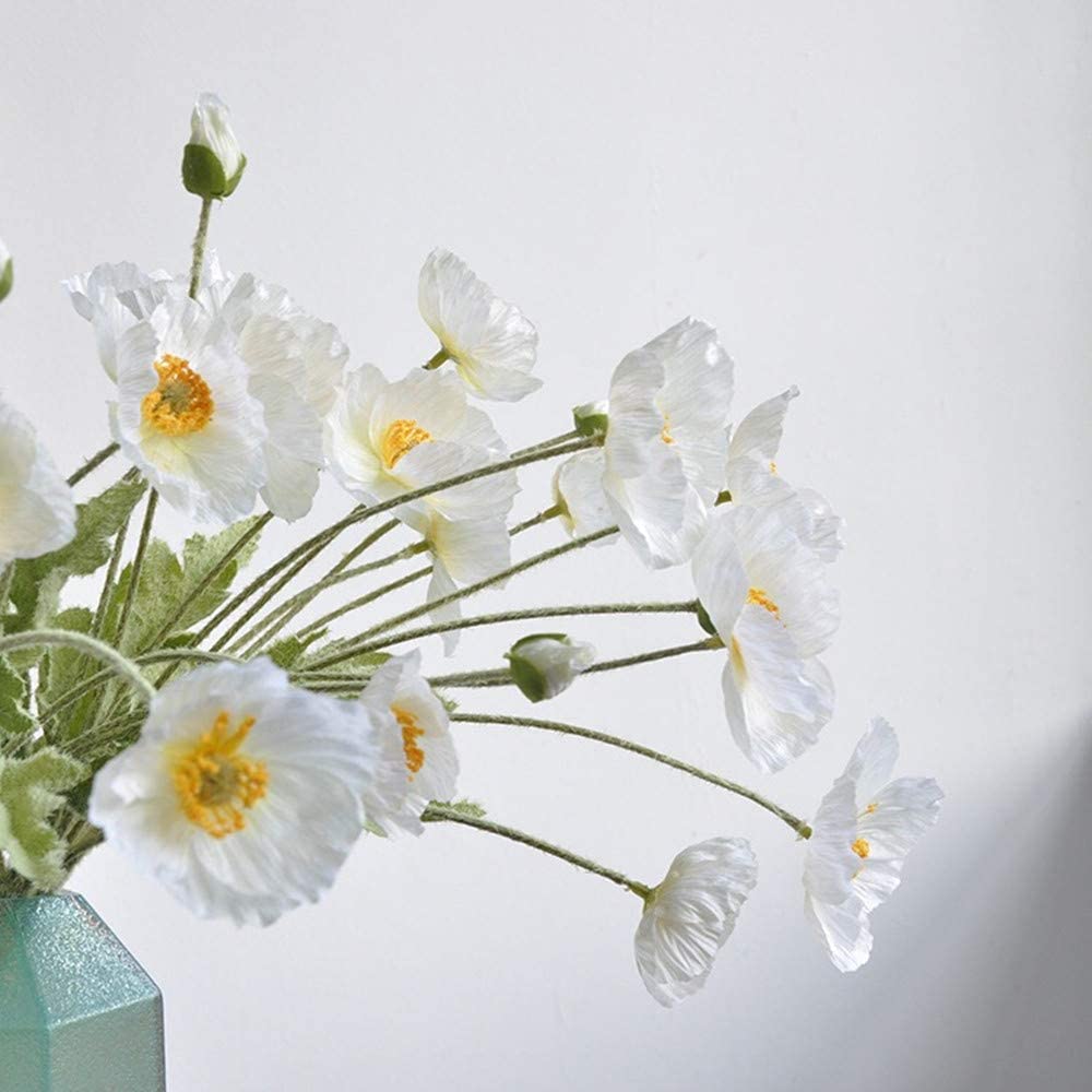 IPOPU 6 Steli Di Papaveri Artificiali Bianchi In Seta | Altezza 59 Cm Con 3 Teste E Bocciolo | Fiori Finti Per Matrimonio E Casa - 4