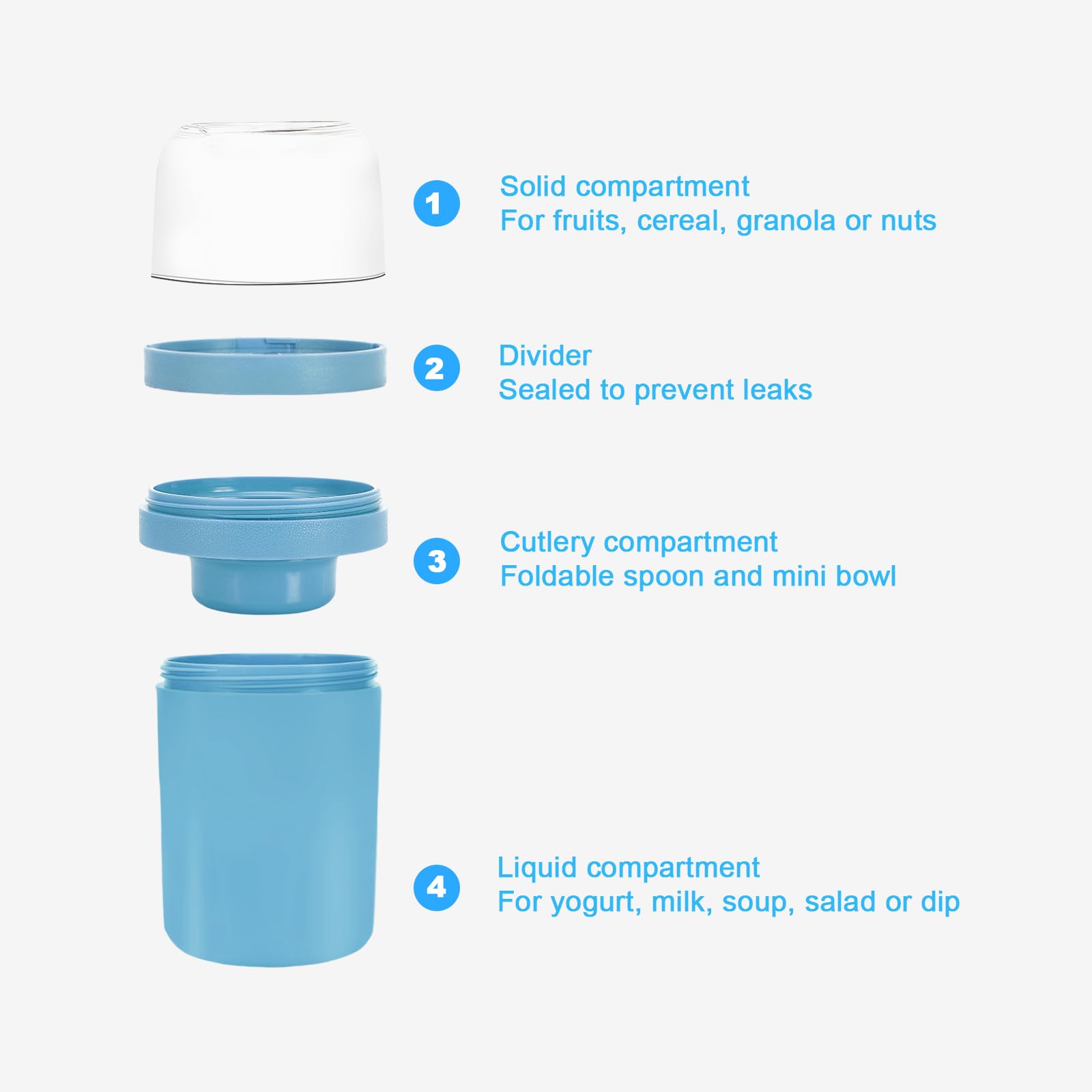 Zikenis 2 in1 Tazza Yogurt to Go,Tazze Cereali 520ML+250ML,Tazza per cereali to go per bambini,Tazza di cereali portatile,Bicchiere per yogurt a doppio strato,per la scuola (Blu)