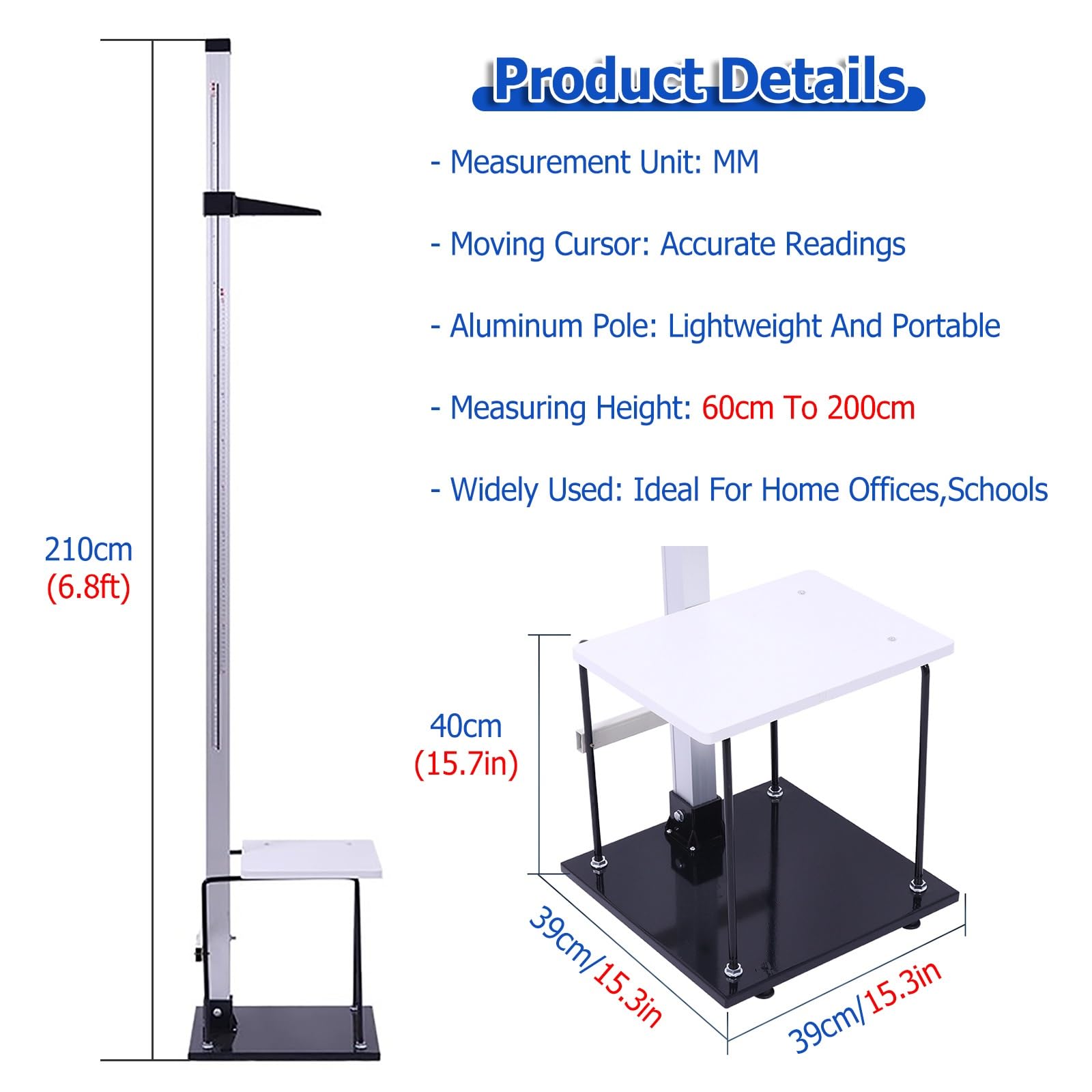 Ultra-Light & Portable Height Measuring Instrument, Aluminum Accurate Stadiometer 60-200 Cm, Physical Examination Height Measuring Device, Height & Sitting Height