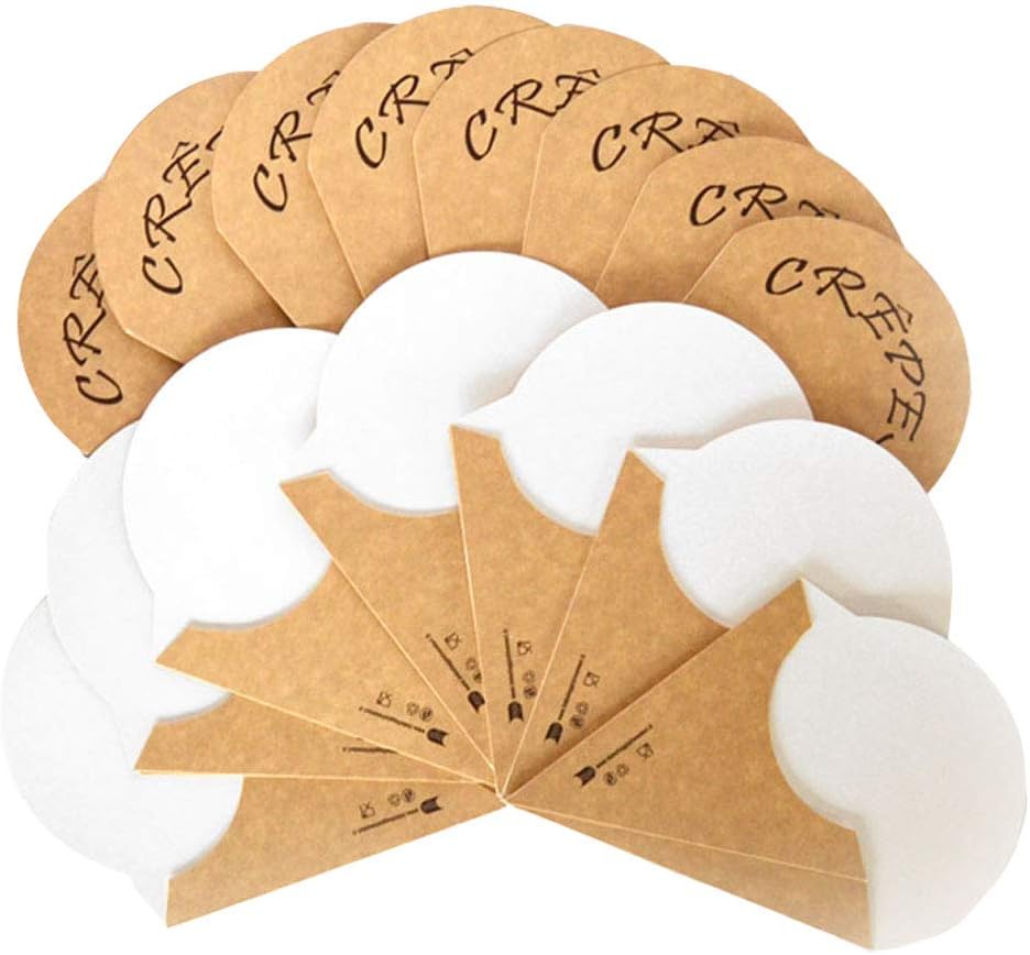 Pack of 100 x 1/8 Inches / 0.32 cm Crêpe Holders in Food-Grade Havana Kraft Cardboard Container for Takeaway Crepes