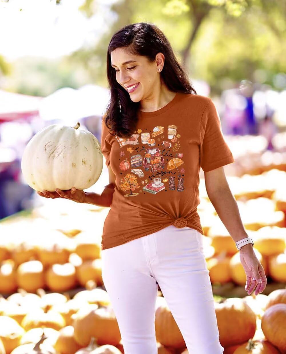 Tis The Season Shirt for Women Halloween Pumpkin Graphic Tee Funny Autumn Doodle Short Sleeve Gifts Tops - Image 3