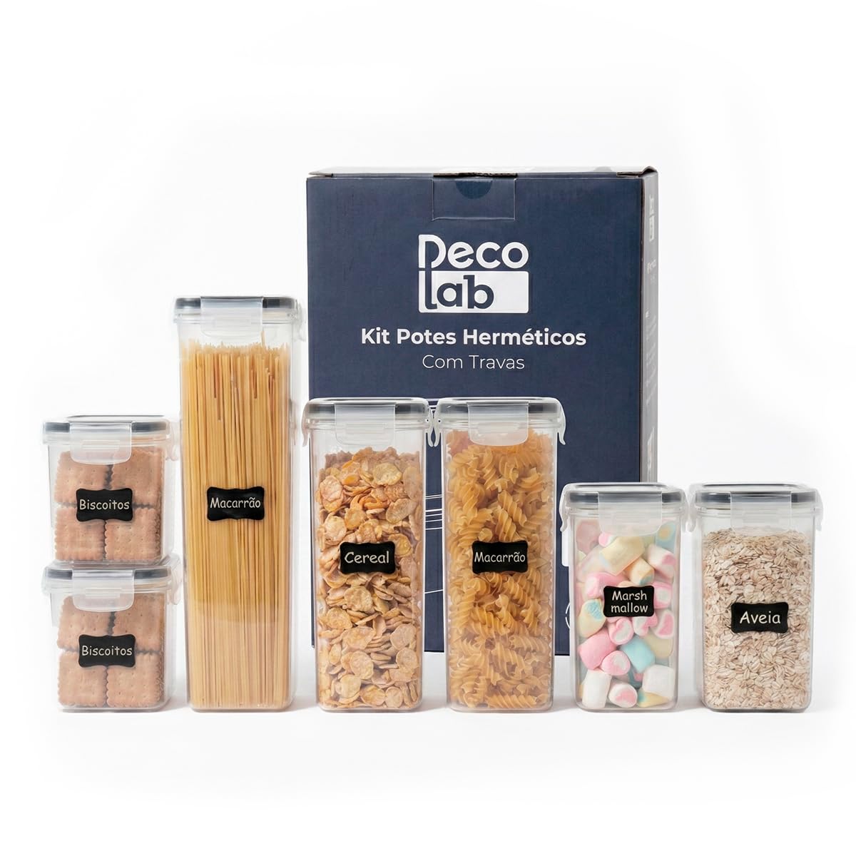 Decolab Kit Potes Herméticos com Vedação de Silicone Plástico BPA Free - Organizador de