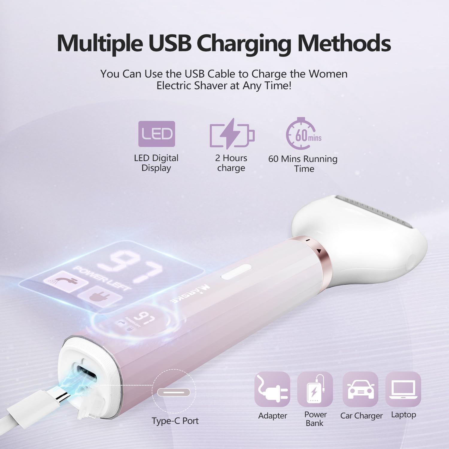 Maquinilla de afeitar eléctrica 5 en 1 para mujer, removedor de vello facial sin dolor, recortadora de bikini recargable para mujer, maquinilla de afeitar facial húmeda/seca para cara, nariz, cejas,
