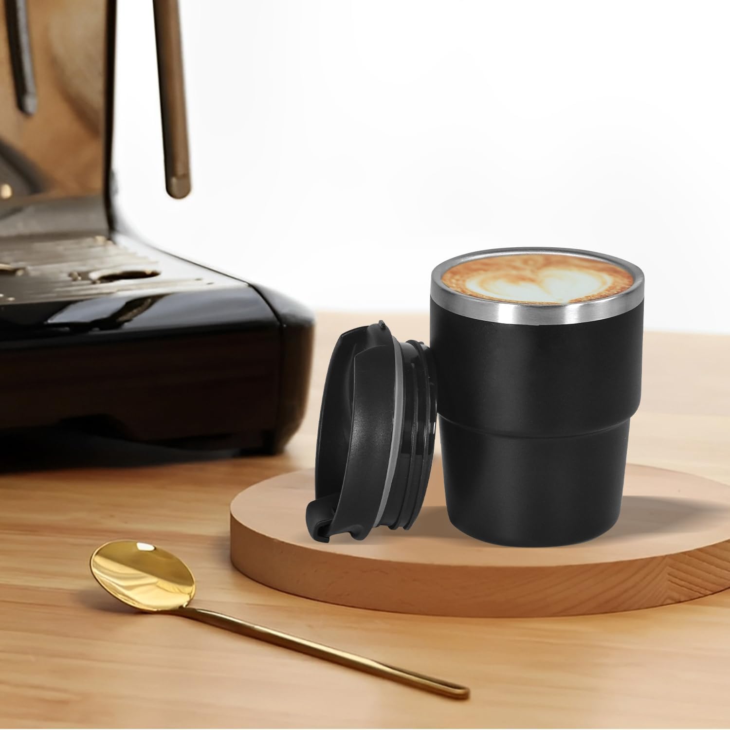 CHLJAR 6oz Vacuum Insulated Espresso Cup Set of 2, Espresso Shot Cup for Coffee, Double Wall Stainless Steel Mini Tumbler Shot Glasses with Lid D-black2P 6oz-Standard