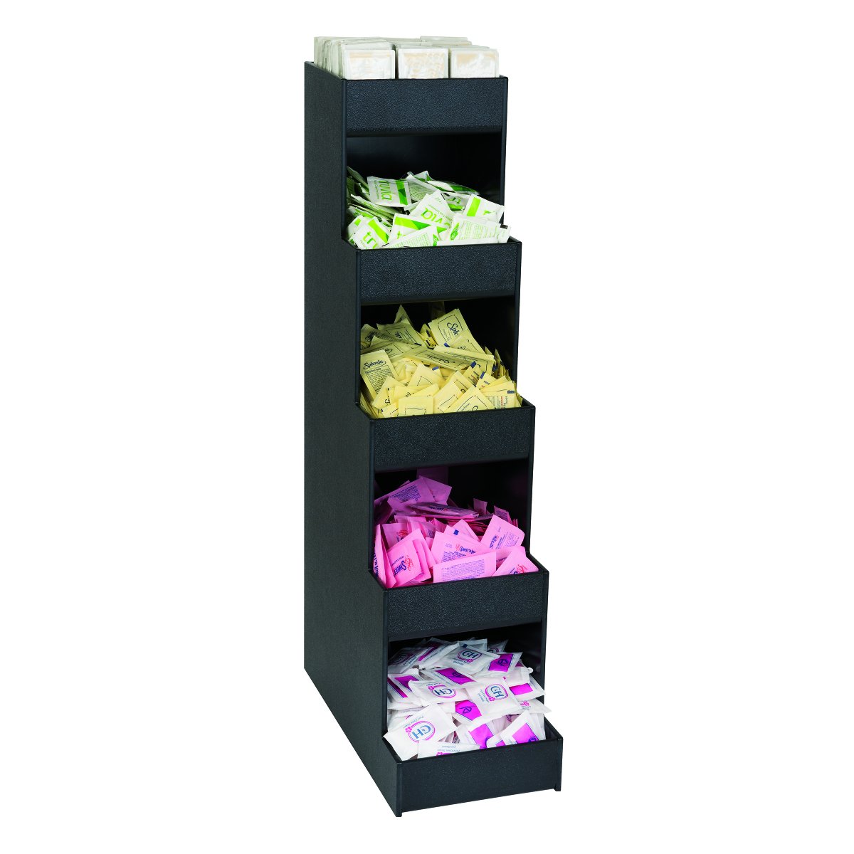 Dispense-Rite CTVH-5BT Five Section Compartmen Countertop, Condiment Organizer, 26-3/8" H x 6-5/8" W x 13-1/2" D, Black Polystyrene