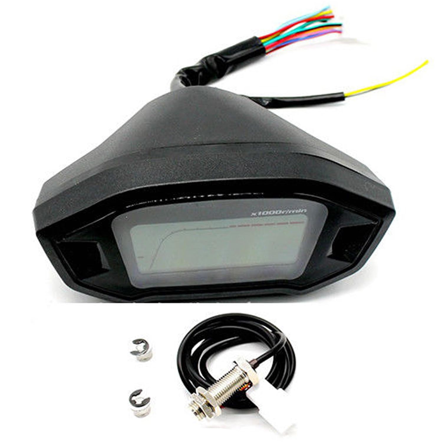 Riloer Motorcycle Speedometer Tachometer LCD Digital Odometer, Fit for DC 12V Motorcycle, 7 Color Backlit Switchable