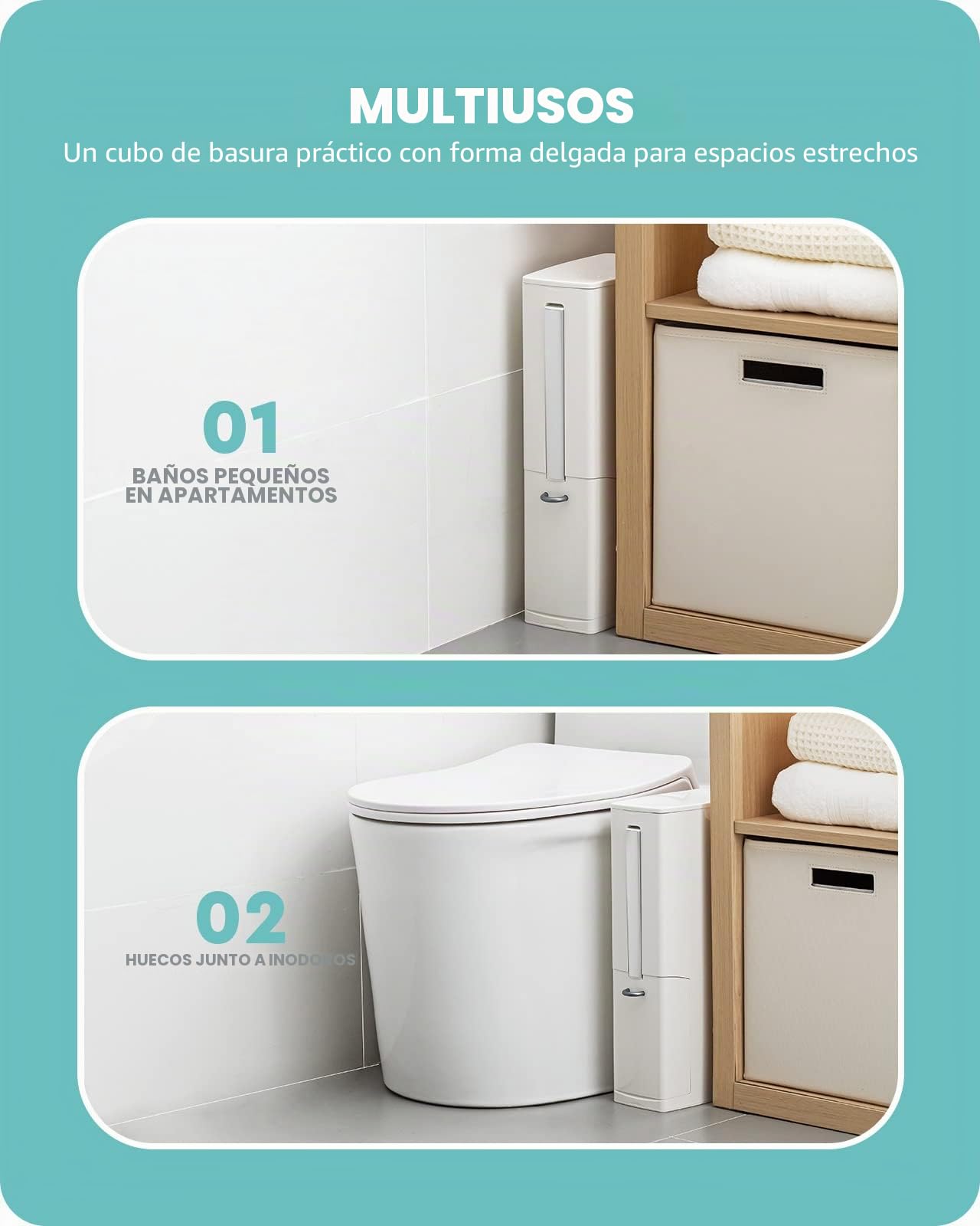 Baffect Juego de Cepillo para Inodoro y Papelera,Soporte para Inodoro para baño Cepillo con Curva Multifunción 4 en 1 Bote de Basura y Cepillo para Inodoro y Estuche para Set de pañuelos (Blanco)