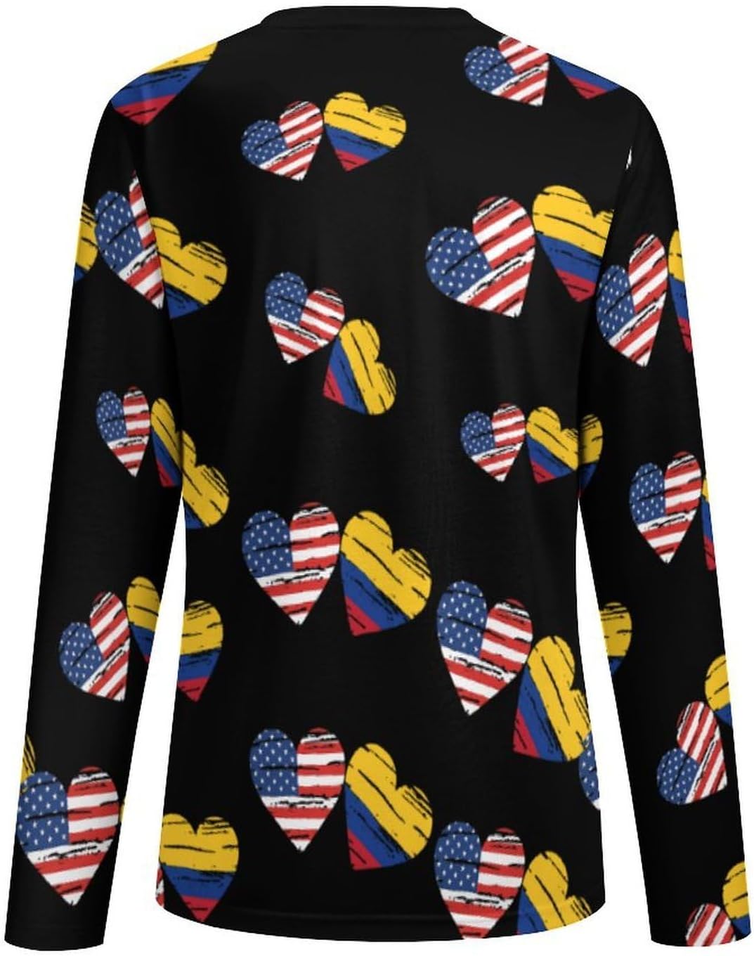 American Colombian Flag Heart Women's Pajama Top Sleepwear Pajamas Sleep T-Shirt Long Sleeve Shirt Crewneck Tee