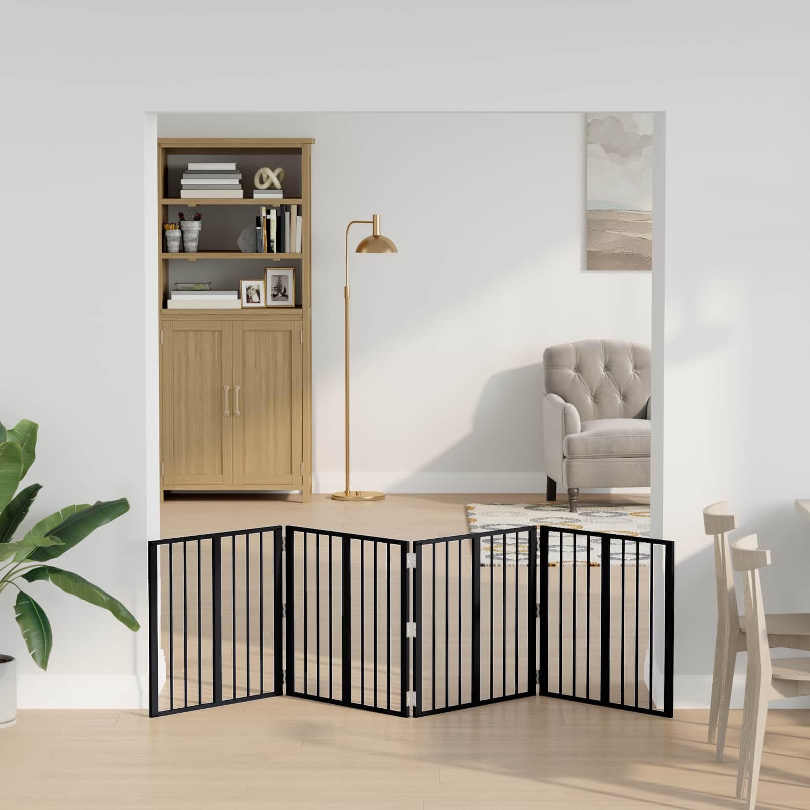 Portería para perros, 4 unidades, color negro, 60 x 60 cm, acero galvanizado, plegable y modular, parque seguro para cachorros y perros pequeños, rejilla protectora versátil para uso en
