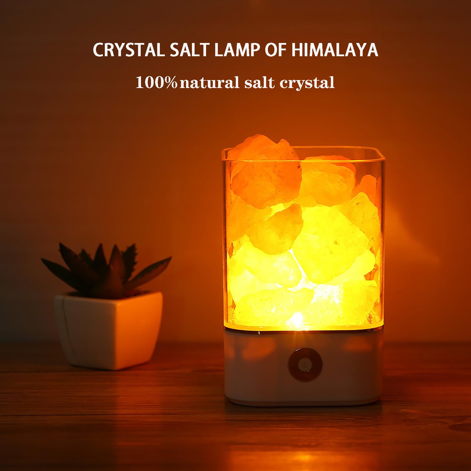 Himalajska kryształowa lampa solna USB lampka nocna lampa stołowa, kreatywne lampy solne, oświetlenie dekoracyjne do biura do jogi (kwadratowa, biała)