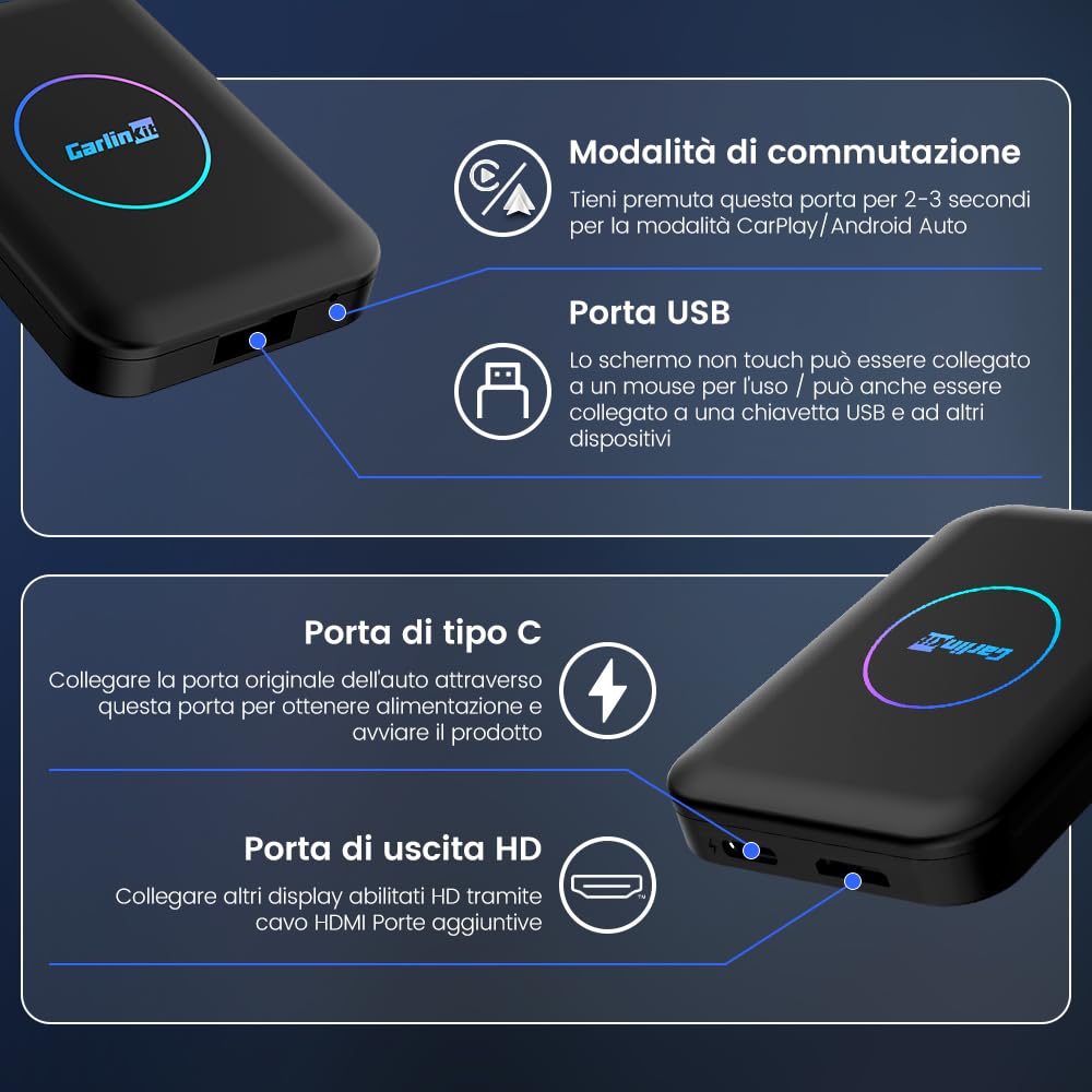 CarlinKit AIBOX-Lite 3in1 Adapter, supporta il sistema Android/CarPlay senza fili e Android Auto senza fili, portando la visualizzazione di video come Youtube, Netflix