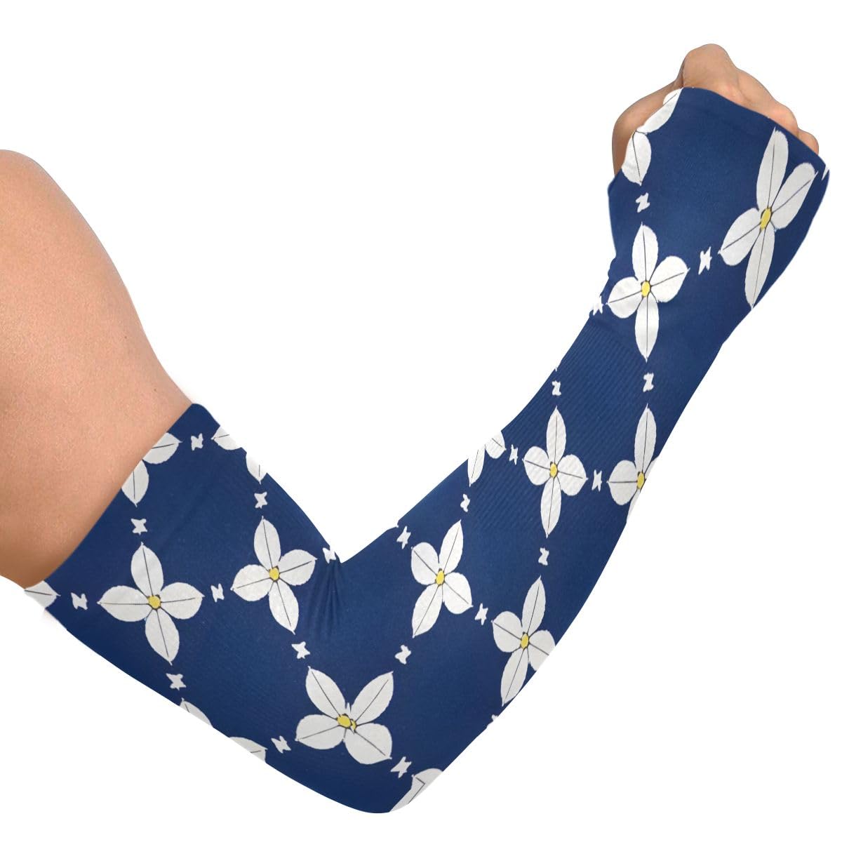 Cooling Arm Sleeves for Men Women UV Sun Protection Arm Covers Lattice White Flowers Compression Sleeves Sports Football Golf Cycling