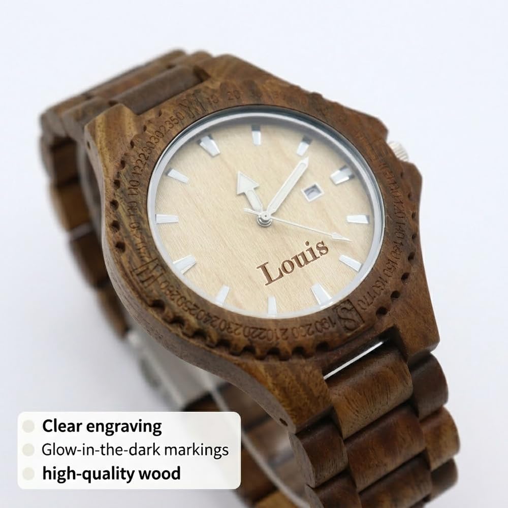Regalo personalizado para hombres – Reloj de madera grabado personalizado, 8º aniversario de boda para marido, regalo del día del padre para marido, regalo de cumpleaños para marido